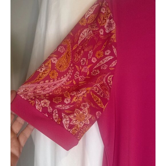 Cece Women's Bright Pink Mixed Media Short Puffed Sleeve Knit Blouse Top Sz XL - Picture 3 of 8